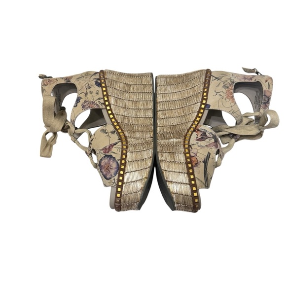 OTBT Kentucky Floral Print Leather Platform Lace Up Wedge Sandals Taupe‎ Sz 6.5 - Picture 4 of 11